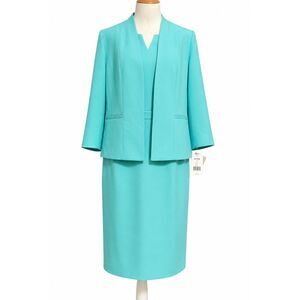 Kasper Aqua 2PC Suit Dress Jacket Set 12P Petite NWT Career Church Wedding Guest